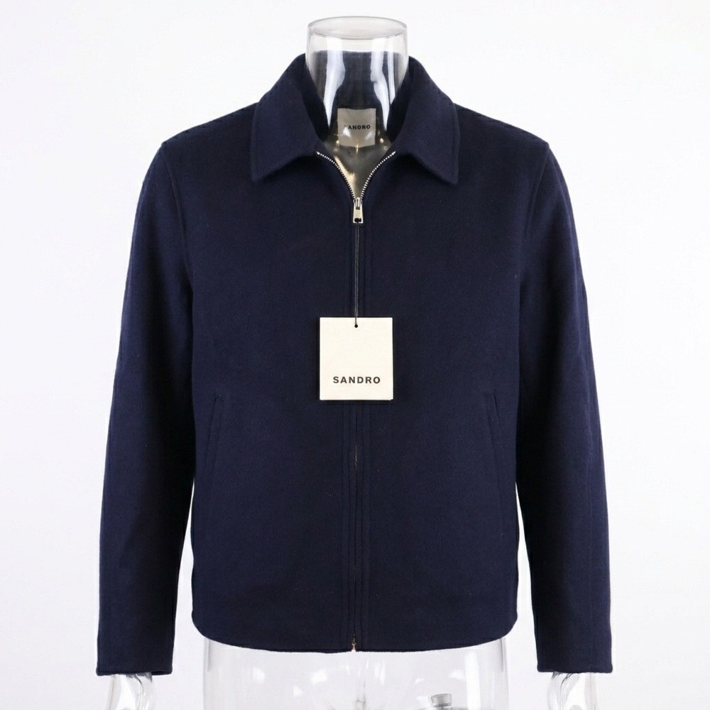 Sandro Mens XL Jacket Double Face‎ Bleu Royal Navy Blue Wool Zip SHPBL00976
